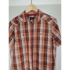 Prana Breathe Short Sleeve Men's Button Up Shirt Size Med Neutral Colors